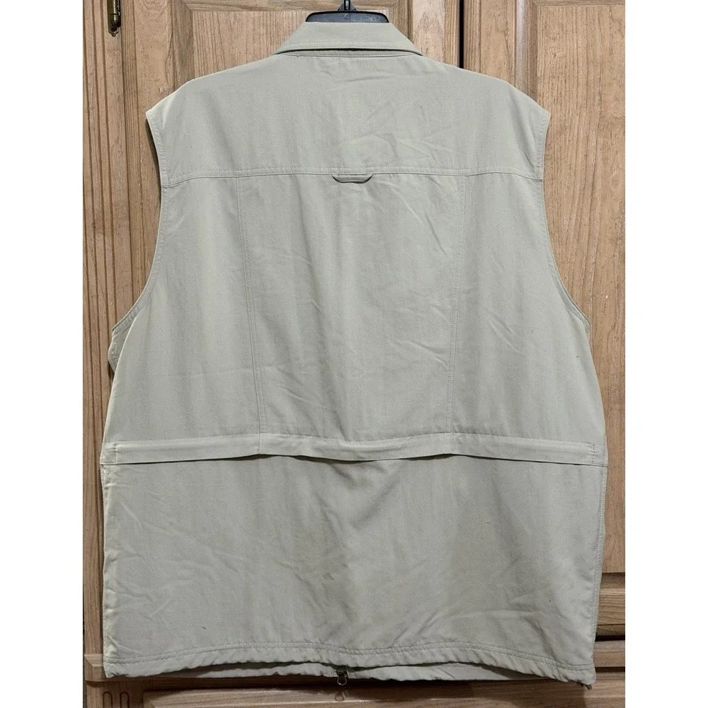 TRAVEL SMITH Utility Vest Men's XL Beige Full Zip Snap Travel Pockets Outdoors